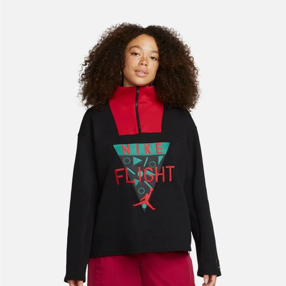 Jordan x Nina Chanel Abney Funnel Neck Top Sz M Nike Flight Red Black